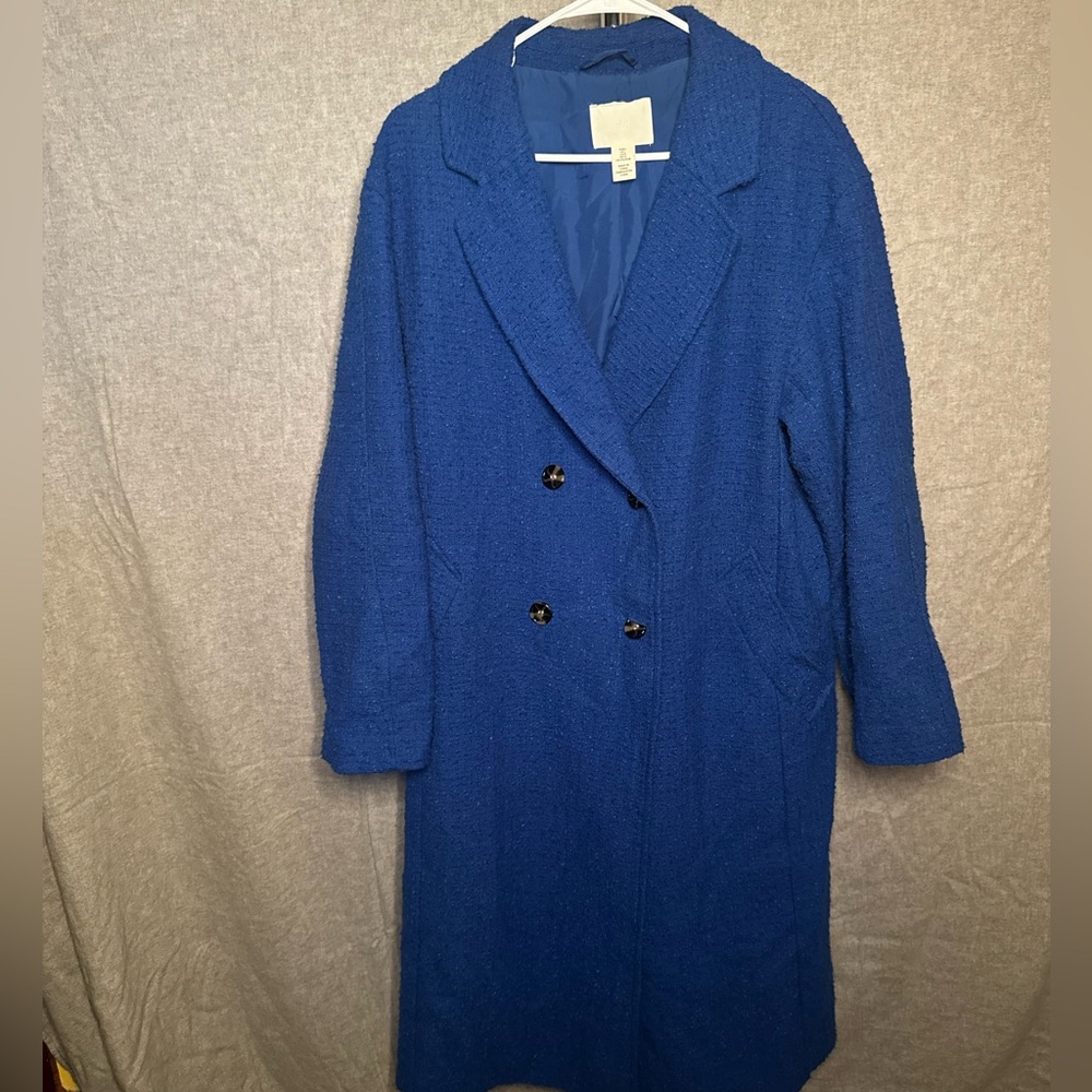 H&M Royal Blue Long Pea Coat - Picture 2 of 9